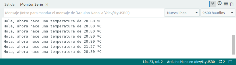 Monitor serie con la temperatura