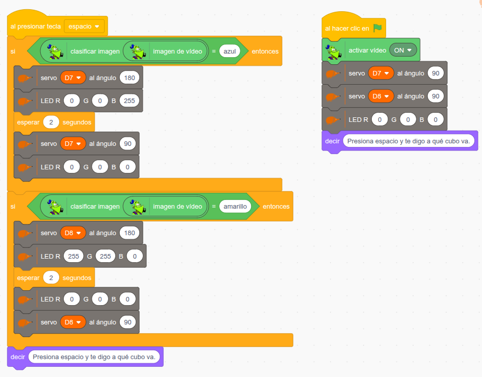 Bloques programación Clasificador de residuos