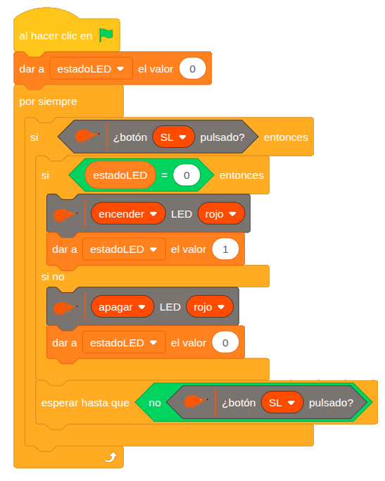 Bloques programación pulsador con memoria