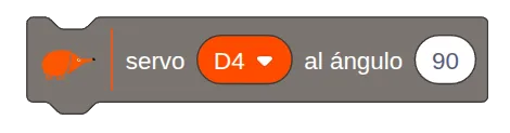 Bloque de EchidnaML «servo D4 al ángulo 90», con un desplegable para elegir el pin.