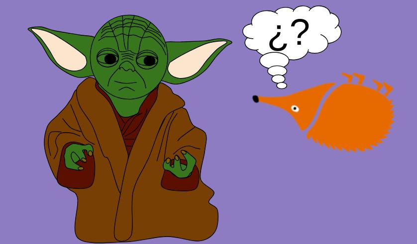 El maestro Yoda hace levitar cabeza abajo a una asombrada echidna.